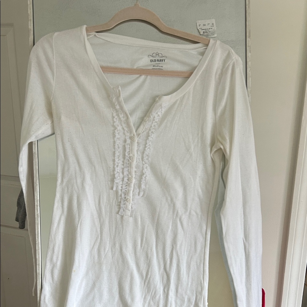 Old Navy Women's White Long Sleeve Top with Ruffle Detail